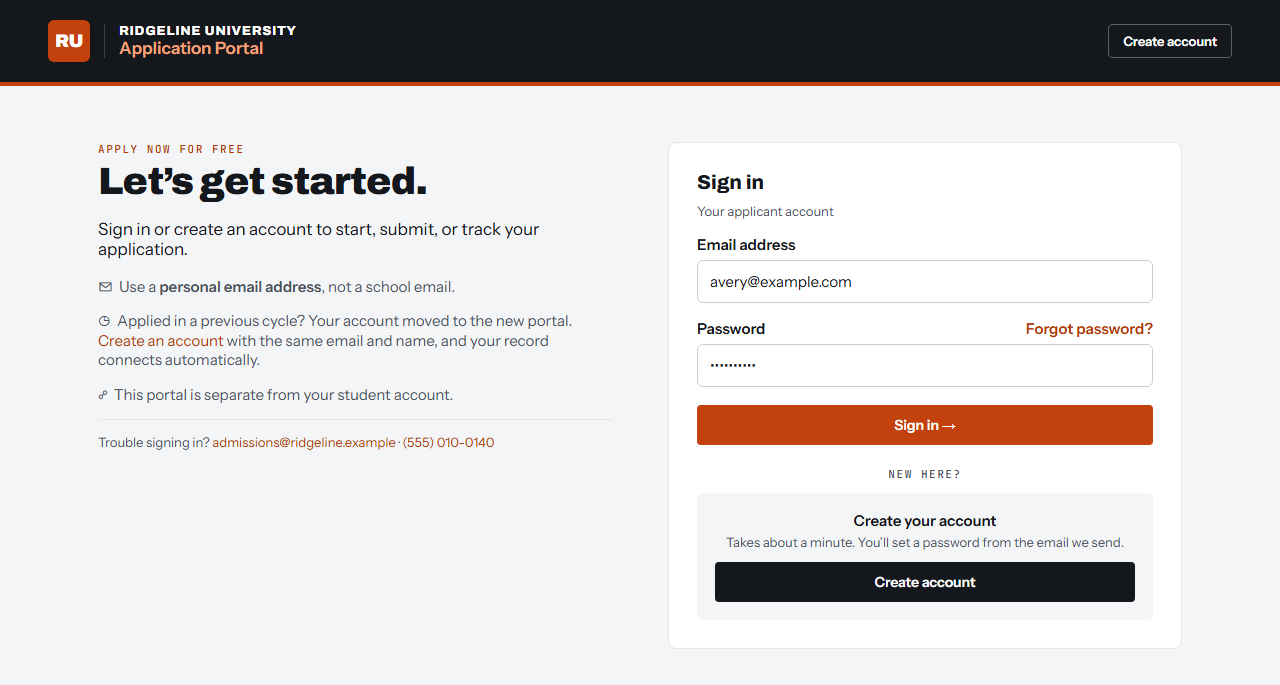 Sign-in: still a TargetX template underneath, with CSS and JavaScript polish.